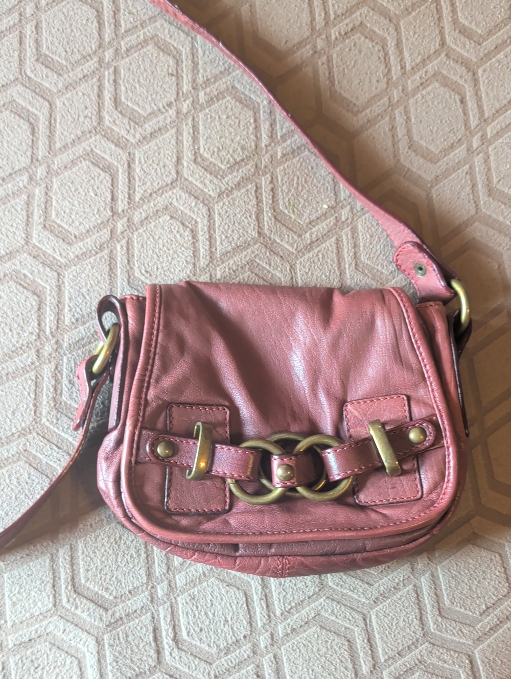 Women's Burgundy Leather Crossbody Bag with Brass Hardware